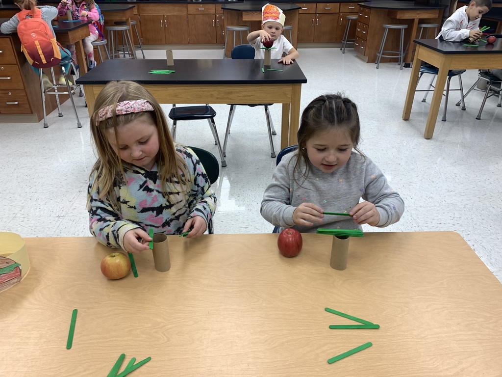 Students building apple trees.